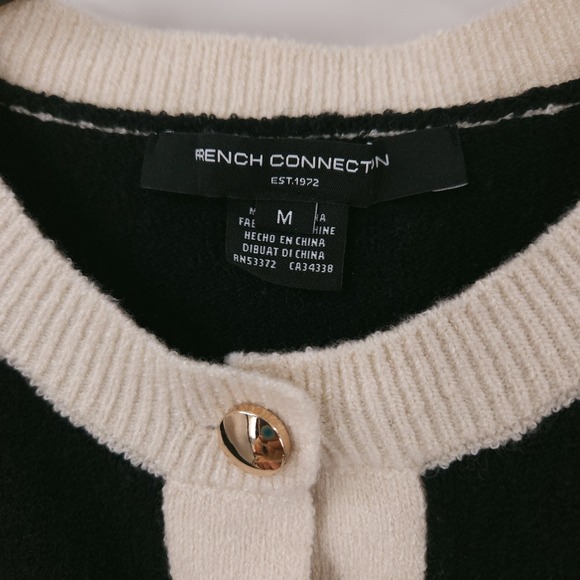 French Connection Vhari Contrast Trim Black Cream Cardigan Sweater Womens M - Picture 5 of 11